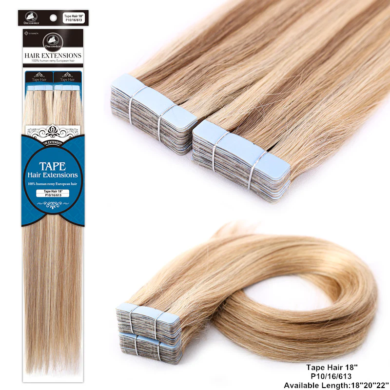 DM 18” Tape Hair Extension 100% Human Remy European Hair Extension