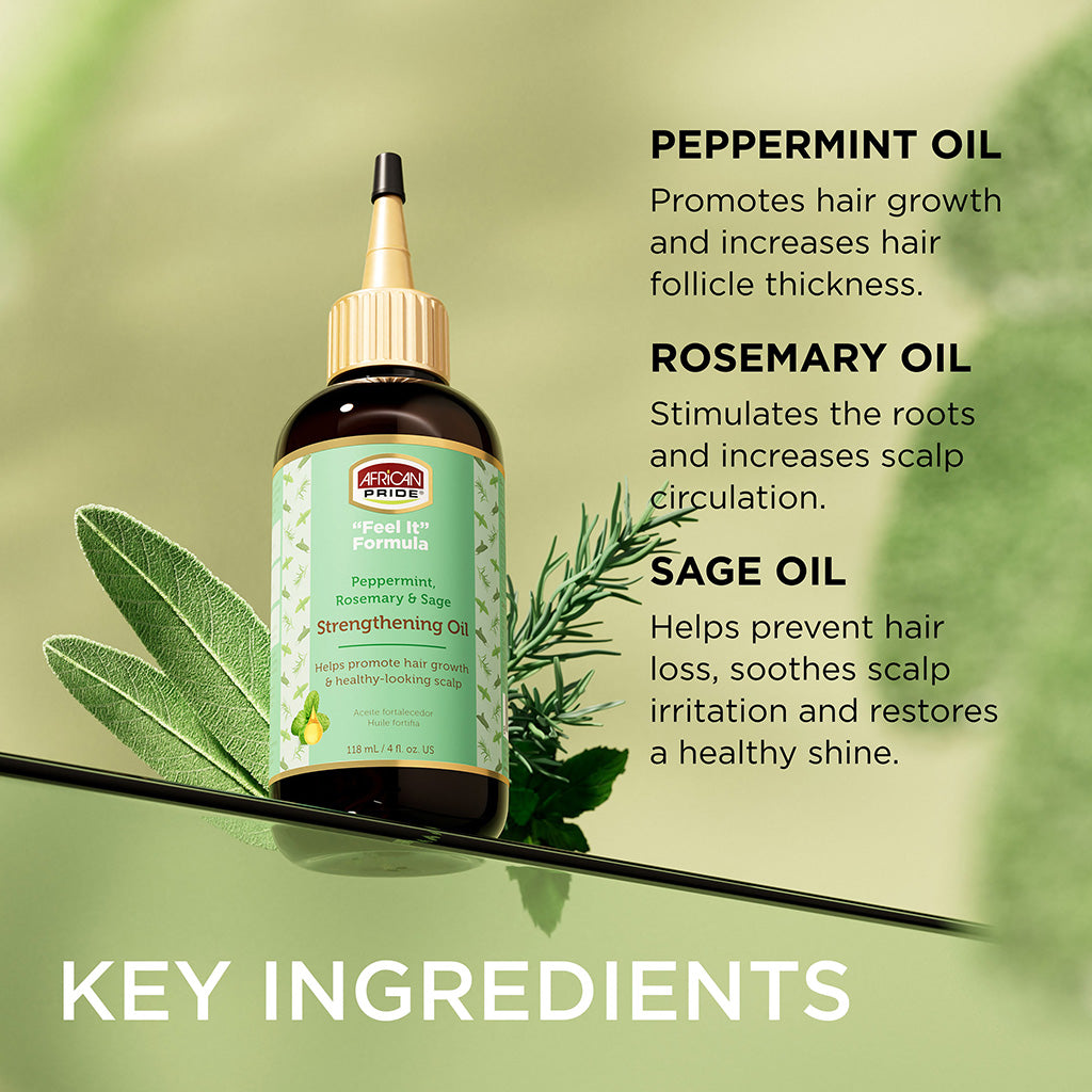 African Pride Peppermint, Rosemary & Sage "Feel It" Formula Strengthening Oil, 4oz