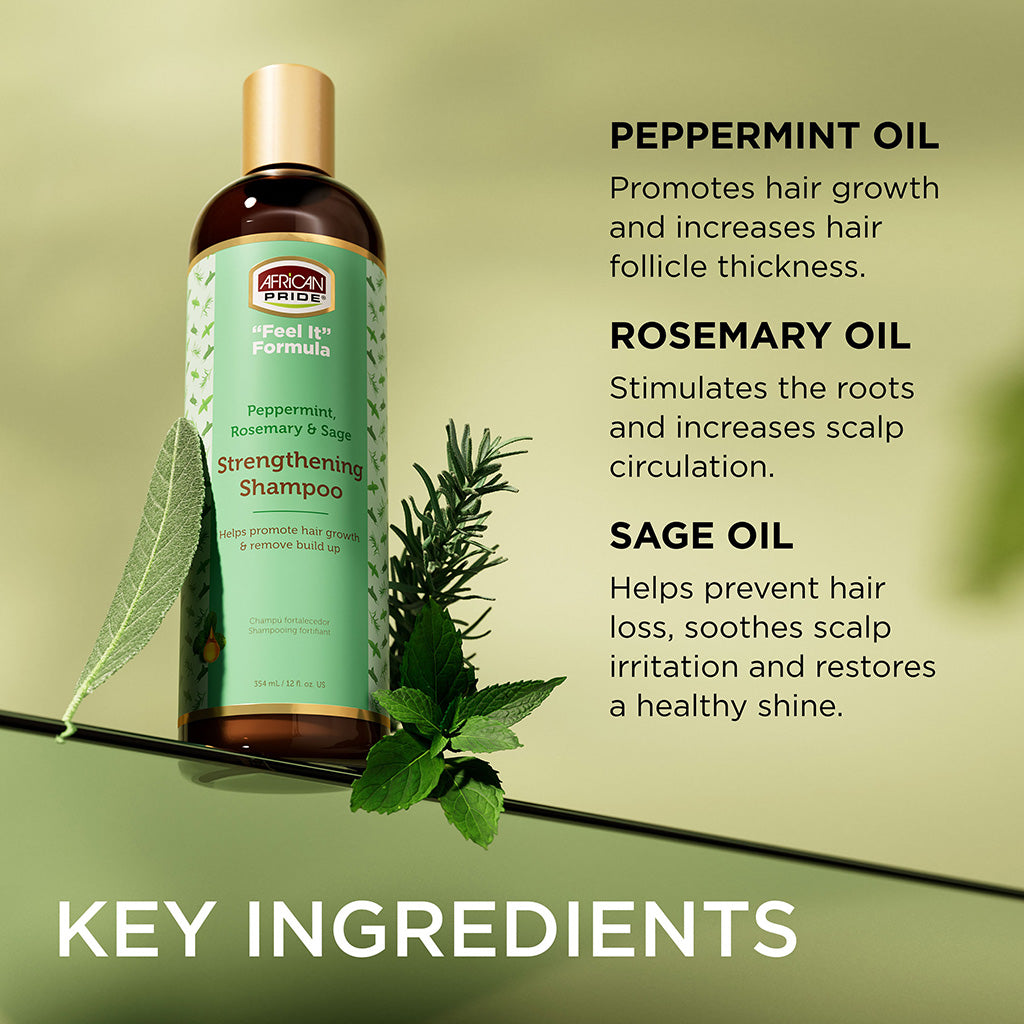 African Pride Peppermint Rosemary & Sage "Feel It" Formula Strengthening Shampoo, 12oz