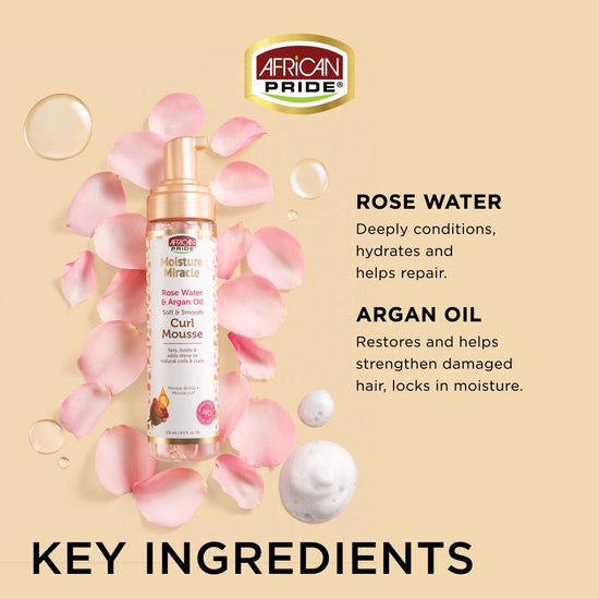 African Pride Moisture Miracle Rose Water & Argan Oil Curl Mousse 8.5 FL OZ