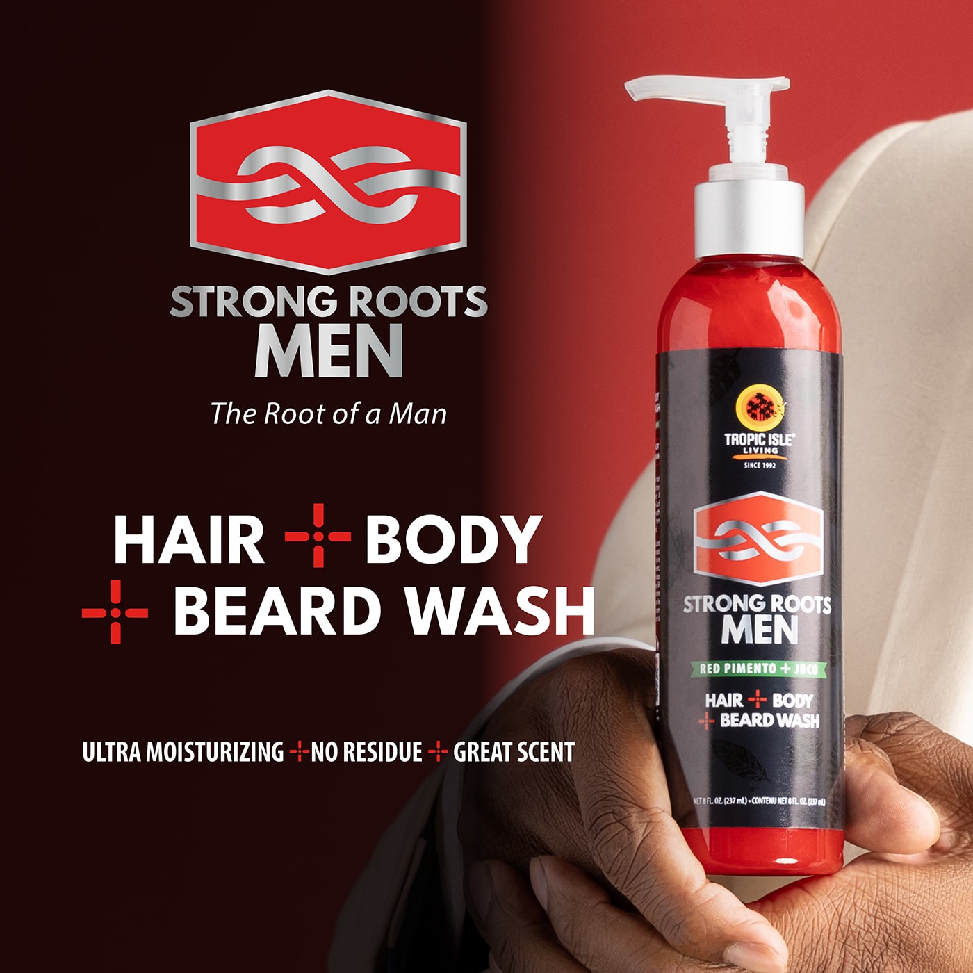 Strong Roots Men Beard + Hair + Body Wash, 8oz