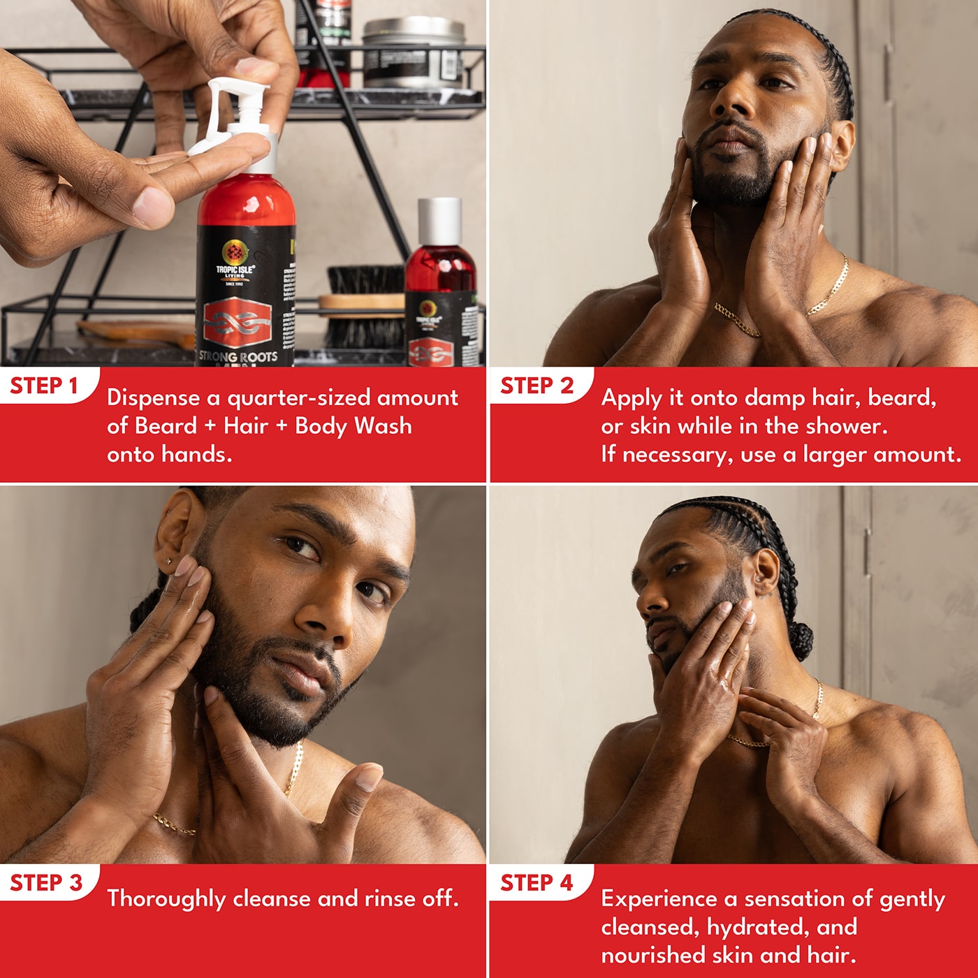 Strong Roots Men Beard + Hair + Body Wash, 8oz