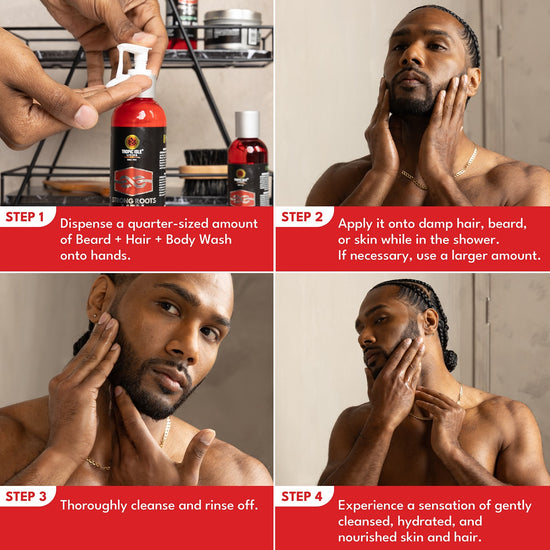 Strong Roots Men Beard + Hair + Body Wash, 8oz