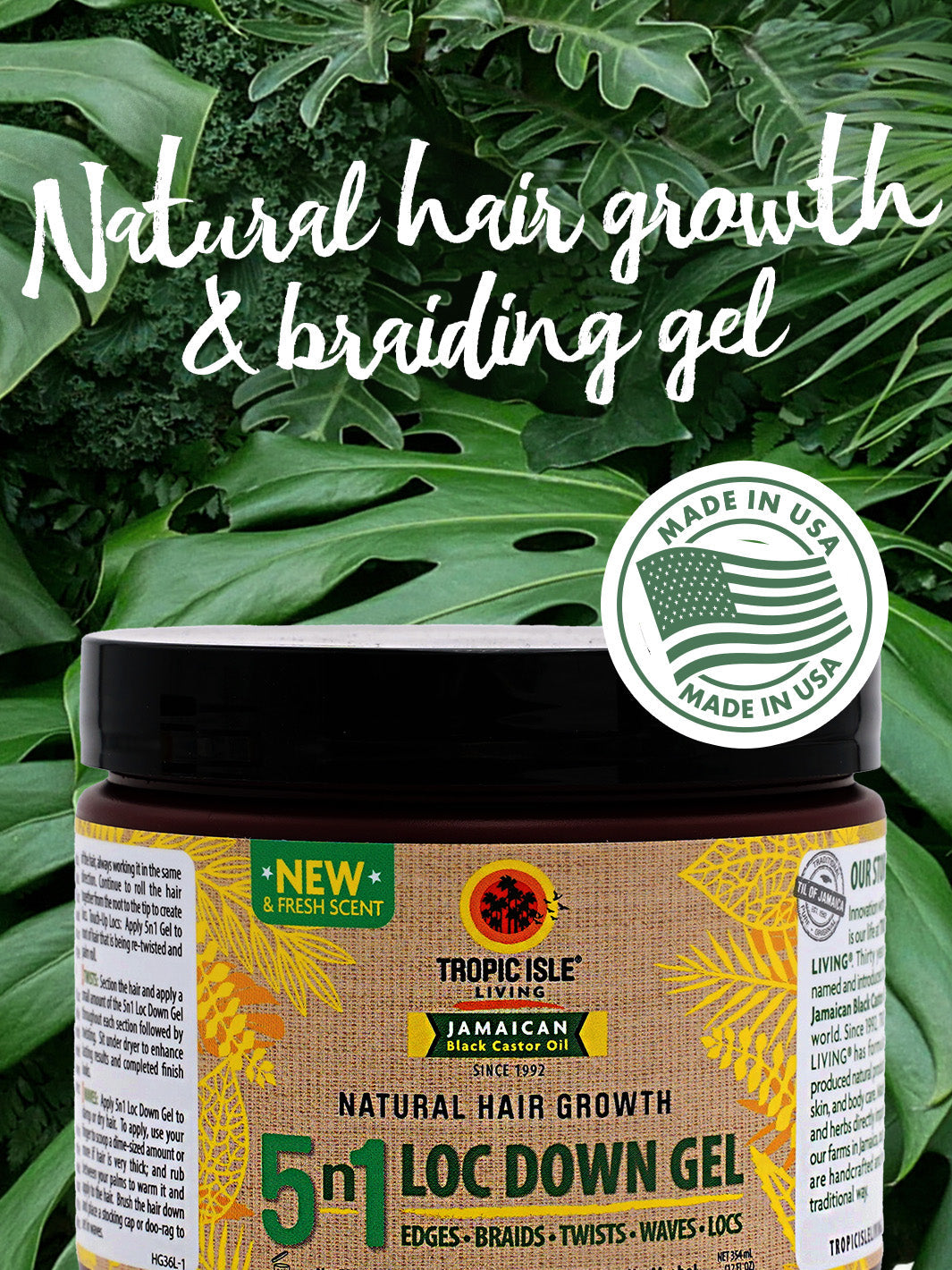 Tropic Isle Living Natural Hair Growth 5N1 Loc Down Gel, 12oz