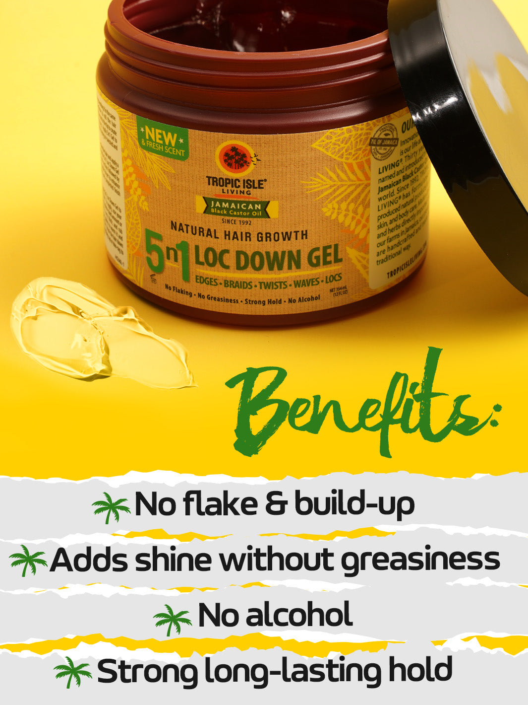 Tropic Isle Living Natural Hair Growth 5N1 Loc Down Gel, 12oz
