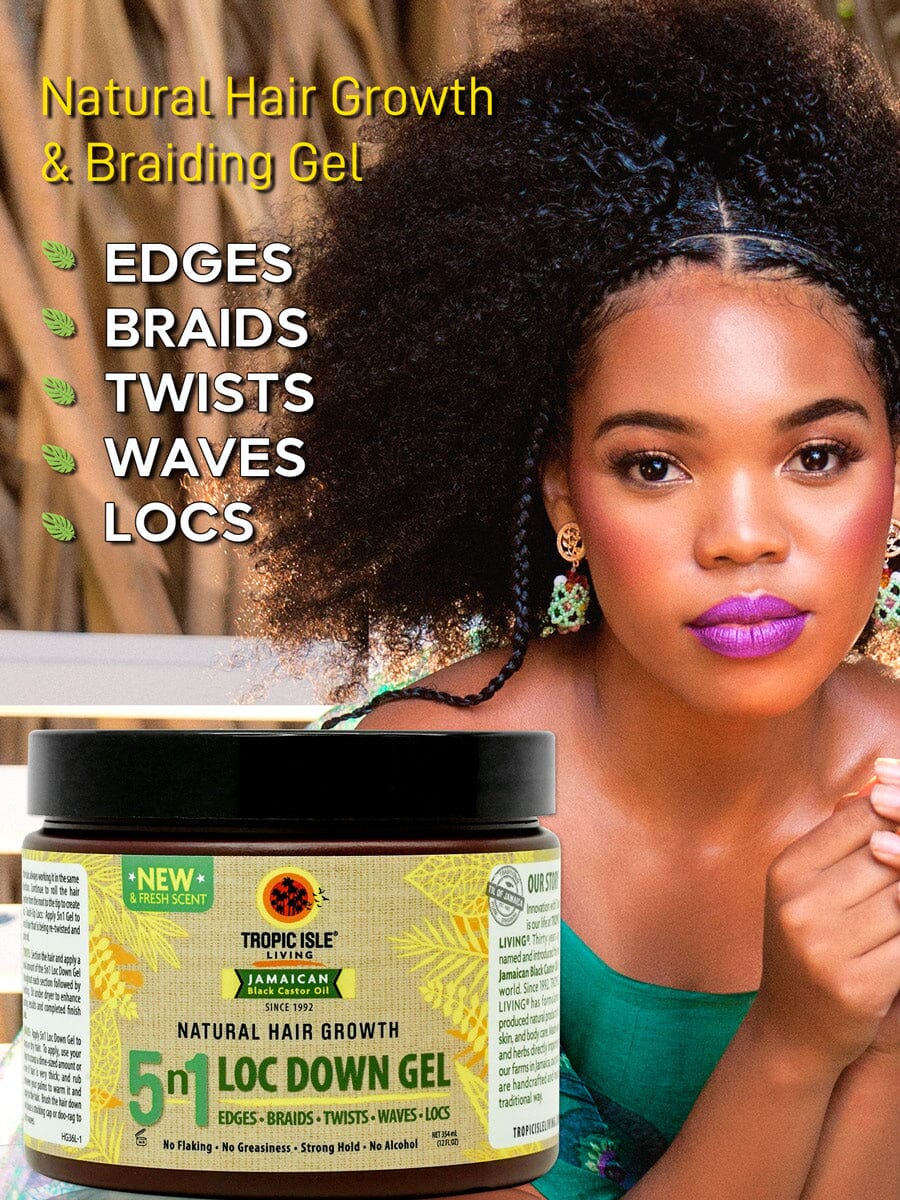 Tropic Isle Living Natural Hair Growth 5N1 Loc Down Gel, 12oz
